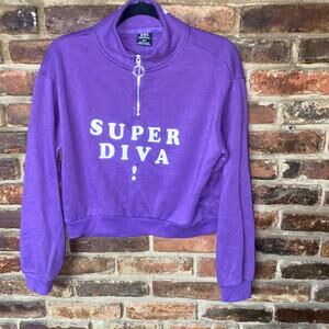 SWS Athletics Purple Super Diva Quarter Zip Crop Sweatshirt Women's Size Small